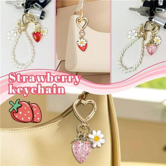 Strawberry keychain flower cherry blossom bag charm cute car key accessory set - Picture 4 of 7
